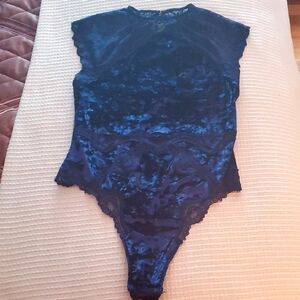Victoria's Secret Midnight Blue Velvet And Lace Bodysuit